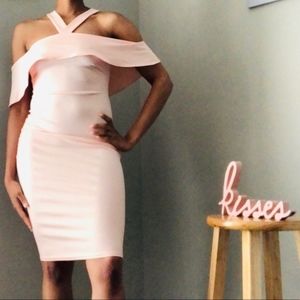 Top Melon Blush Pink Off Shoulder Halter Dress